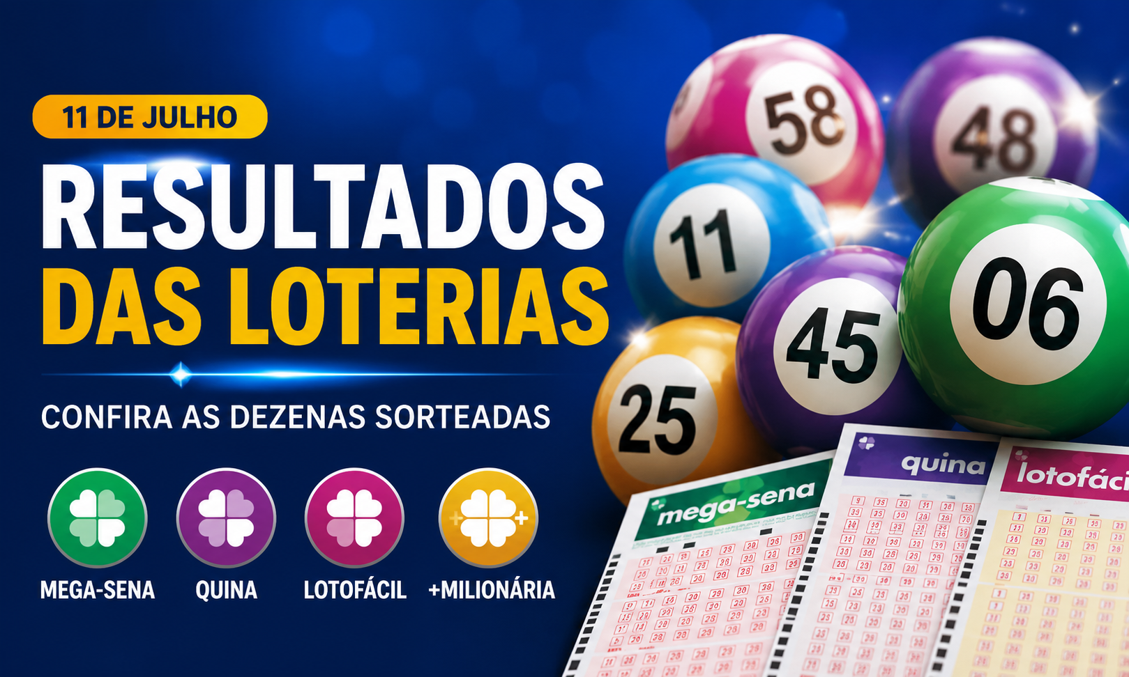 Resultados das Loterias Caixa deste sábado (11): Mega-Sena, Lotofácil, Quina e mais; confira as dezenas sorteadas