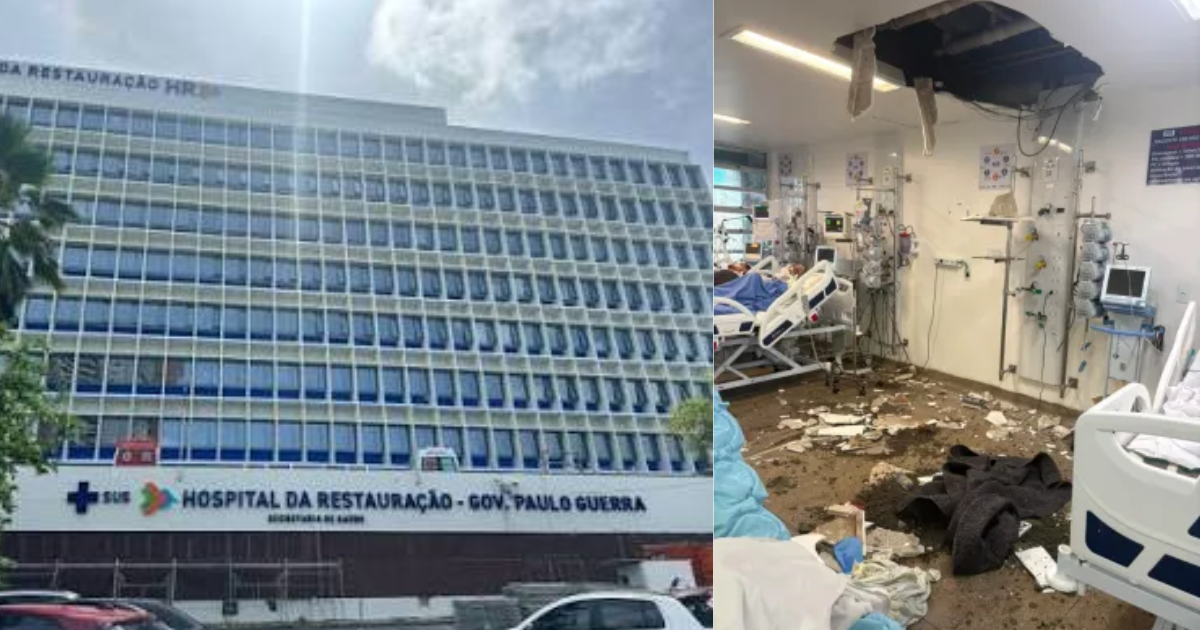 Parte do teto cai em cima de paciente no Hospital da Restauração no Recife